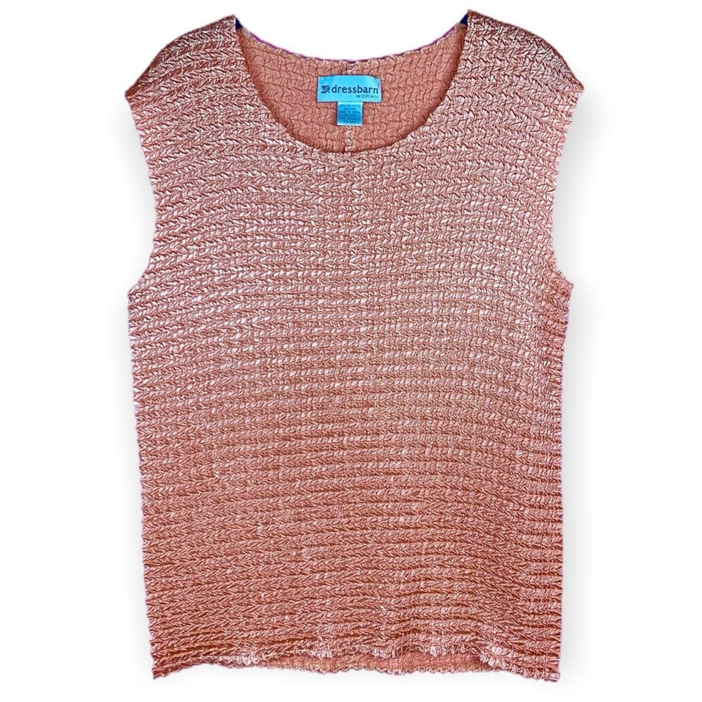 Vintage Dressbarn Plus Size Plisse Crinkle Textured Sleevless Top Pastel Peach